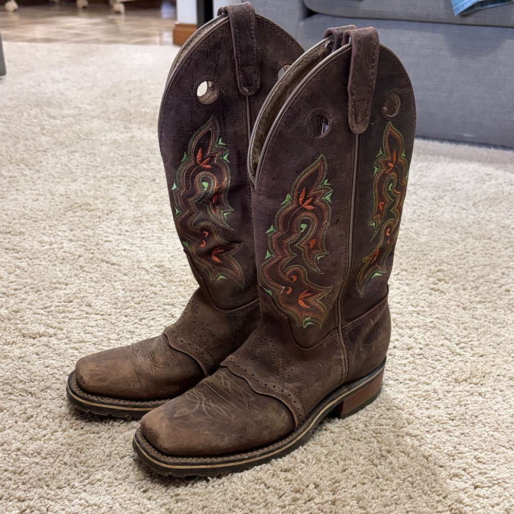 Double H Rustic Leather Boots with Colorful Embroidery
